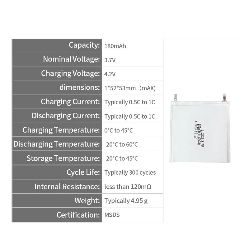 Special Shaped Battery Hand Make Sample 015253 105253 Lipo Battery 180mAh 3.7V Curved Li-polymer Battery Cell