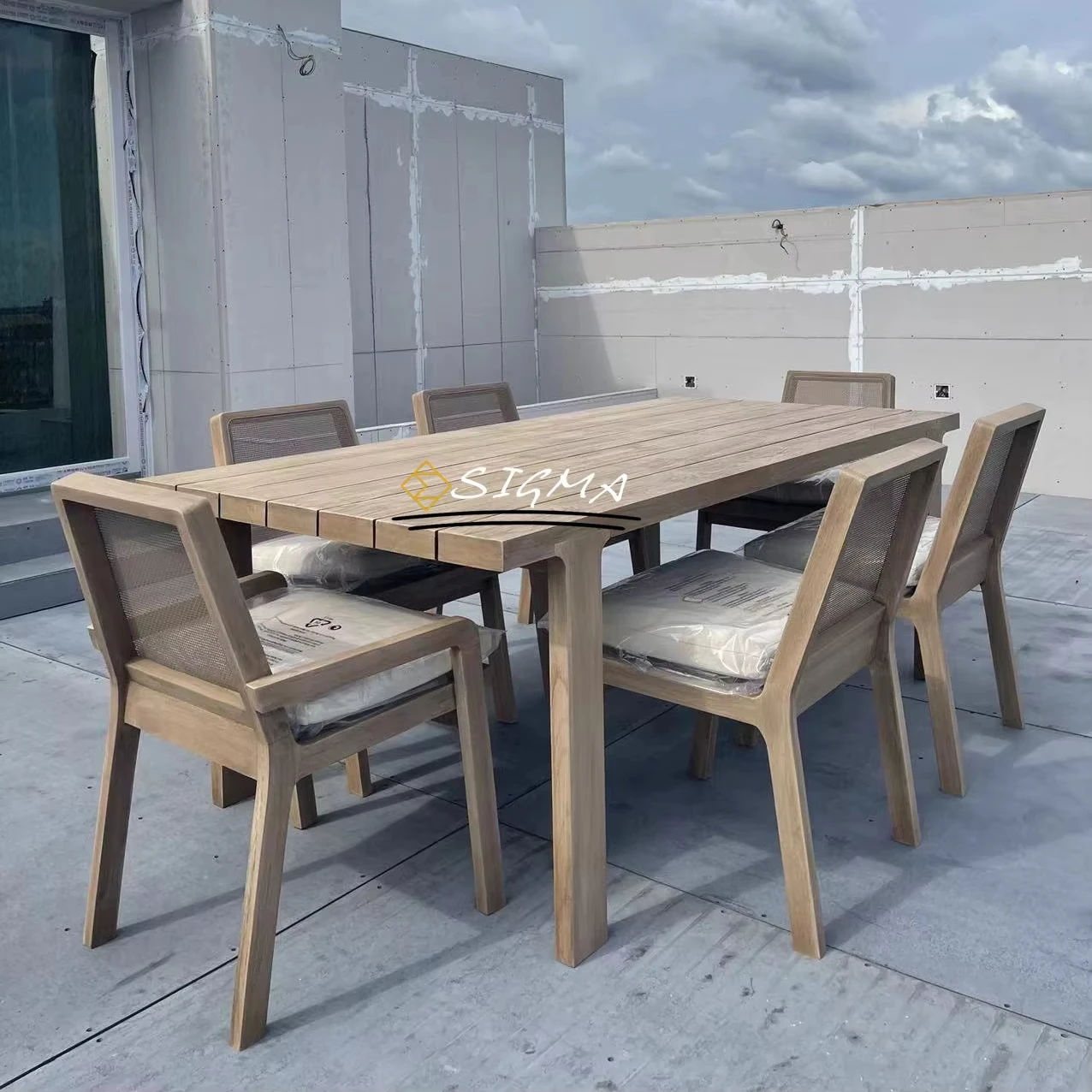 Hotel And Restaurant Outdoor Garden Teak Antique Rectangular Dining Table With Chairs