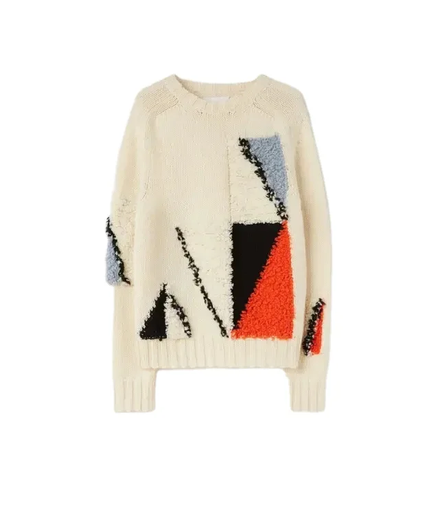 Knitwear Supplier Custom Multi Color Block Combination Sweater Splice Jacquard Knit Contrast Stitch Jumper