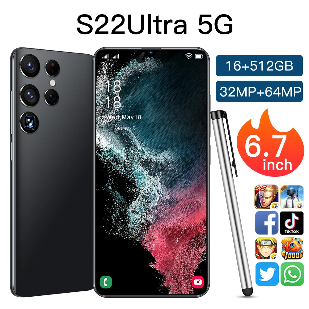 Factory Price Cheap 2022 New S22+Ultra 16+512GB 6800mAh Android smartphone with dual sim card