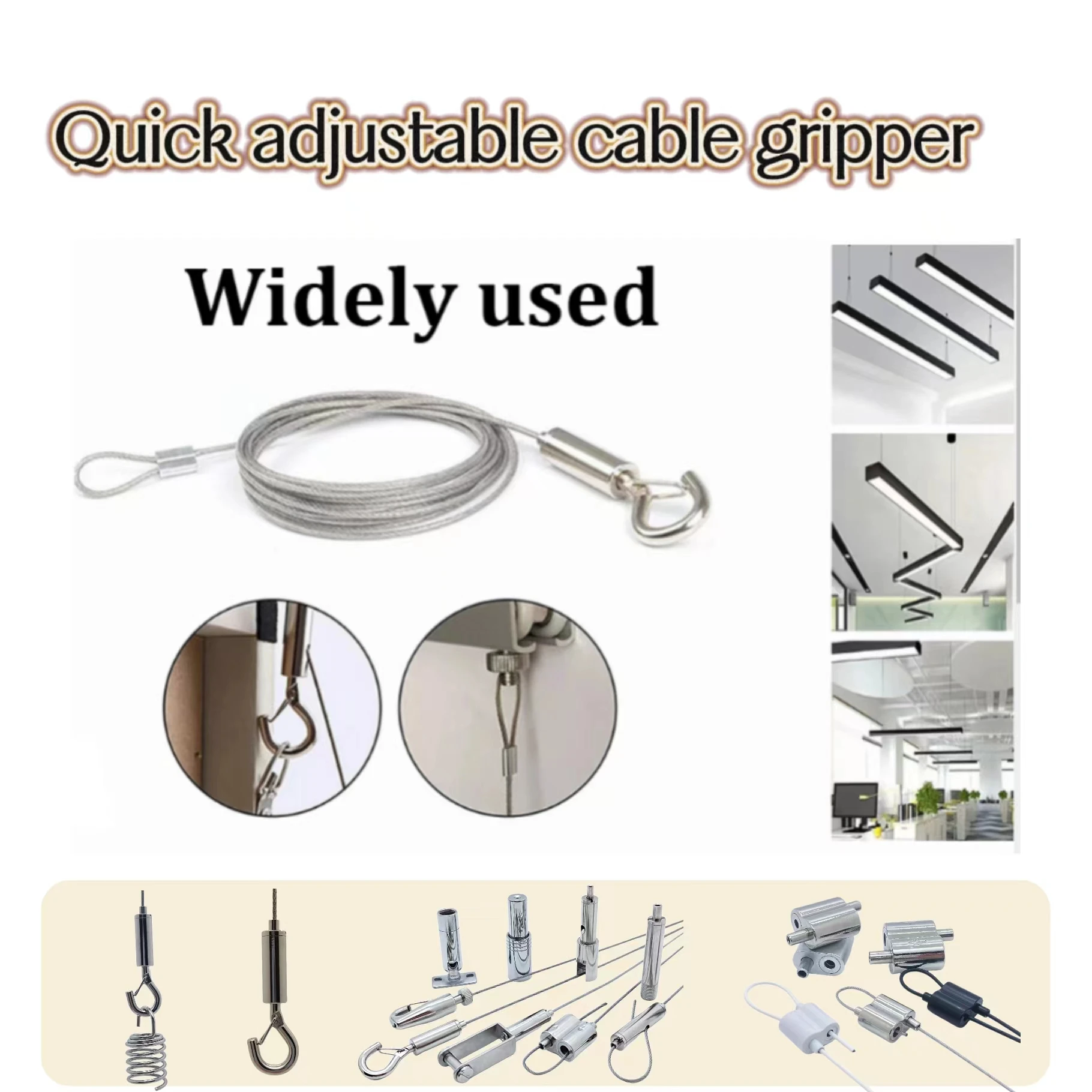 Factory price OEM Cable Clamp Track Light System Suspension ceiling mounting hook cable gripper acoustic panel hanging kit