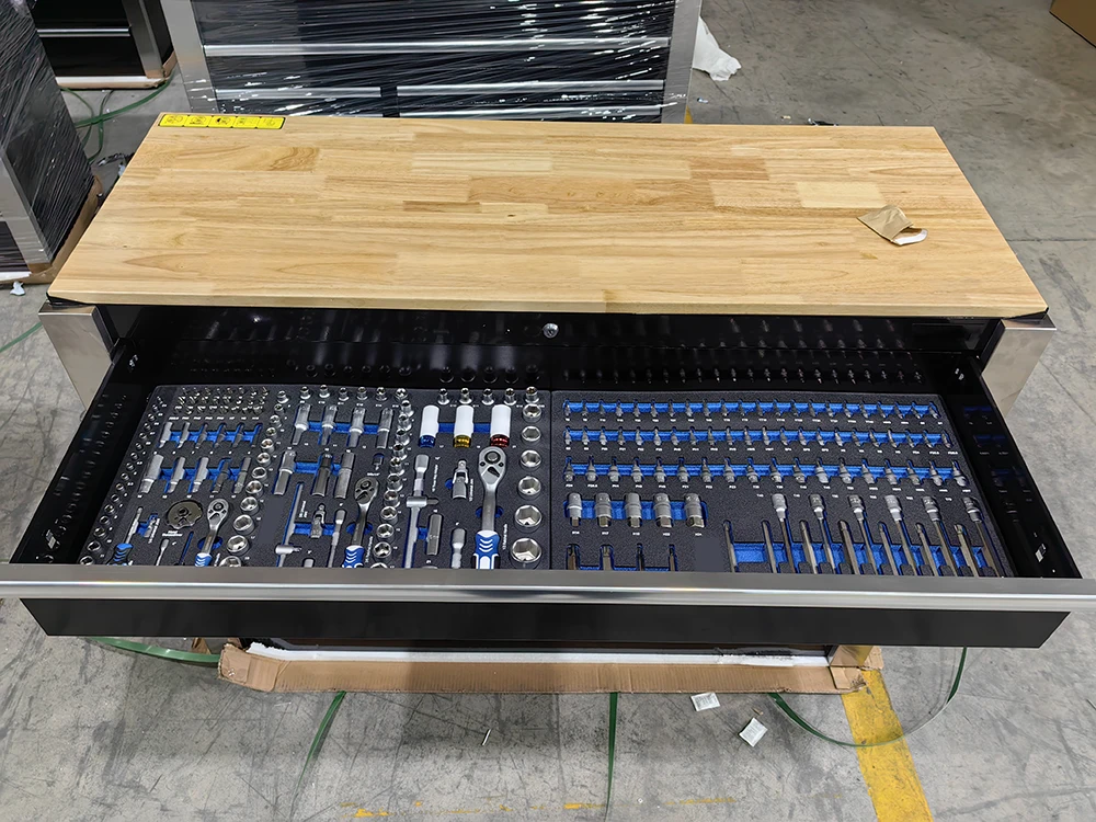 2024 new model 11 Drawers workshop garage metal tool cart for mechanic  workbench with wooden countertop