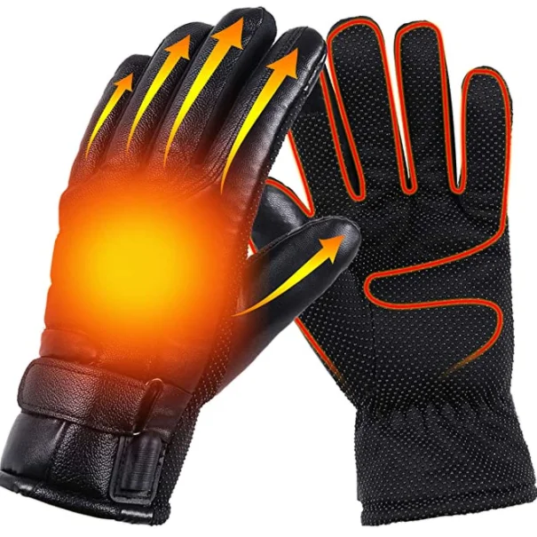 Skiing Heated Gloves Warmfull and Rechargeable Heated Gloves Downhill Skiing Winter Full Finger Warmfast Black Compound Fabric