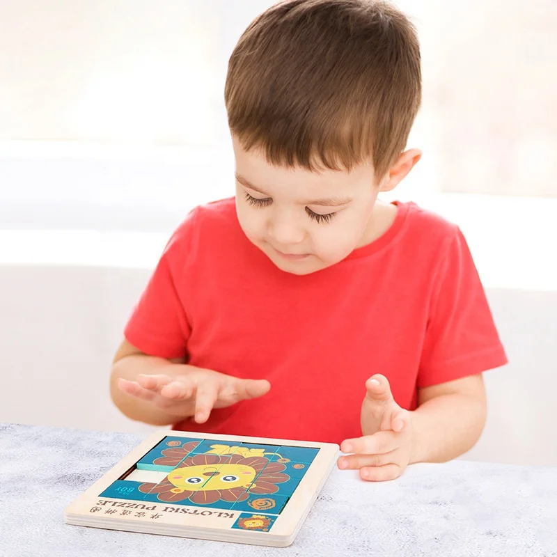 Size 15*16.5*0.8CM Rectangular Cartoon Babies Montessori Child Game 3D Wooden Jigsaw Animal Puzzle Gift Educational Toy For Kid