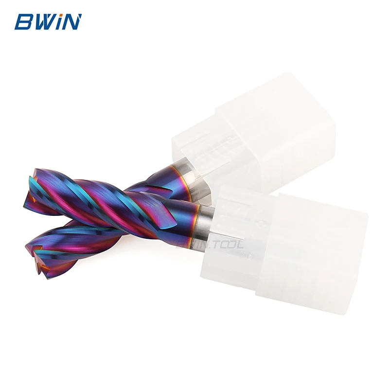 BWiN blue nano coated flat milling cutter 8*100 hrc65 4*50 end mill cutter cutting tool for stainless steel