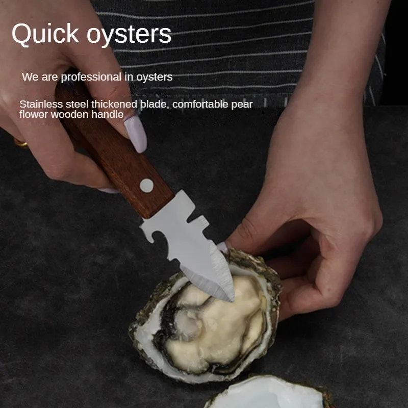 Heavy Duty Seafood Clam Knife Shellfish Opener Stainless Steel Shucking knife with Non-Slip Wooden Handle and Large Guard