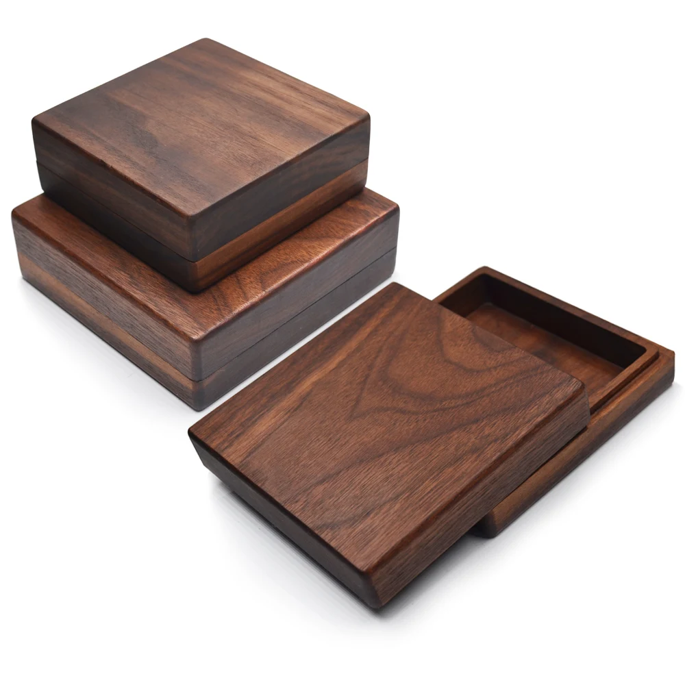 Square Walnut Wood Box Packaging For Storage