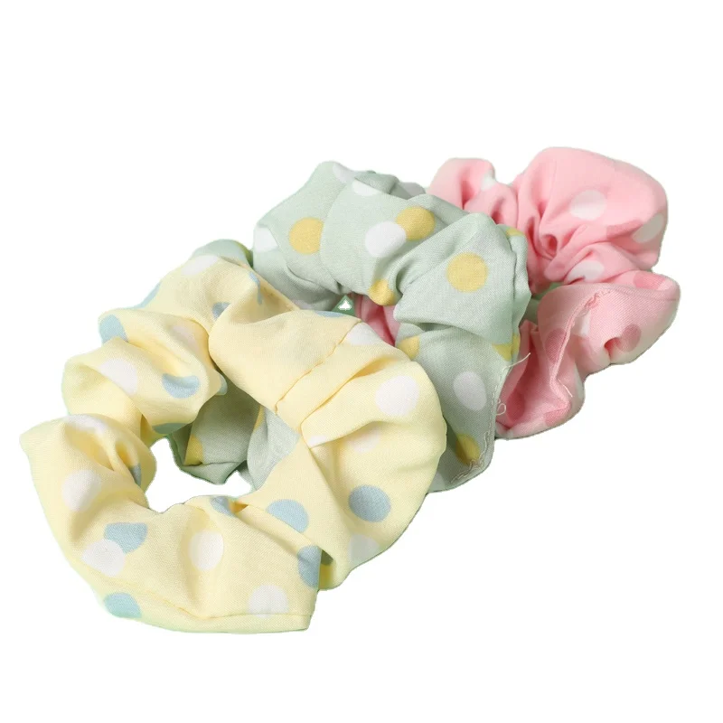 Korean version of polka dots large intestine hair band satin chiffon hair ornaments jewelry rubber band wholesale