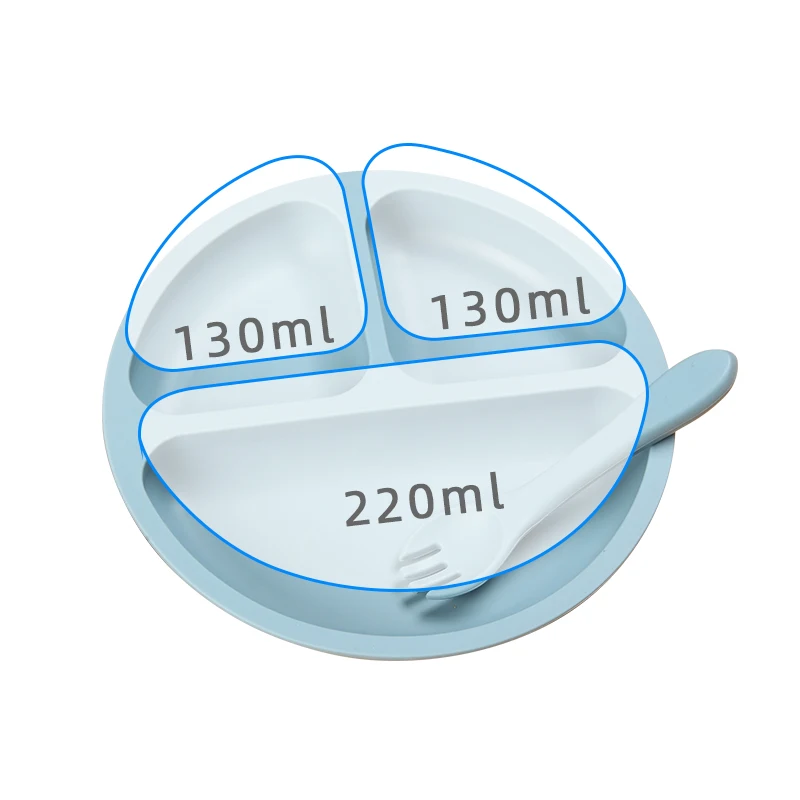 BPA Free Colorful Three Cells Silicon Baby Plates Tableware for Kids Feeding