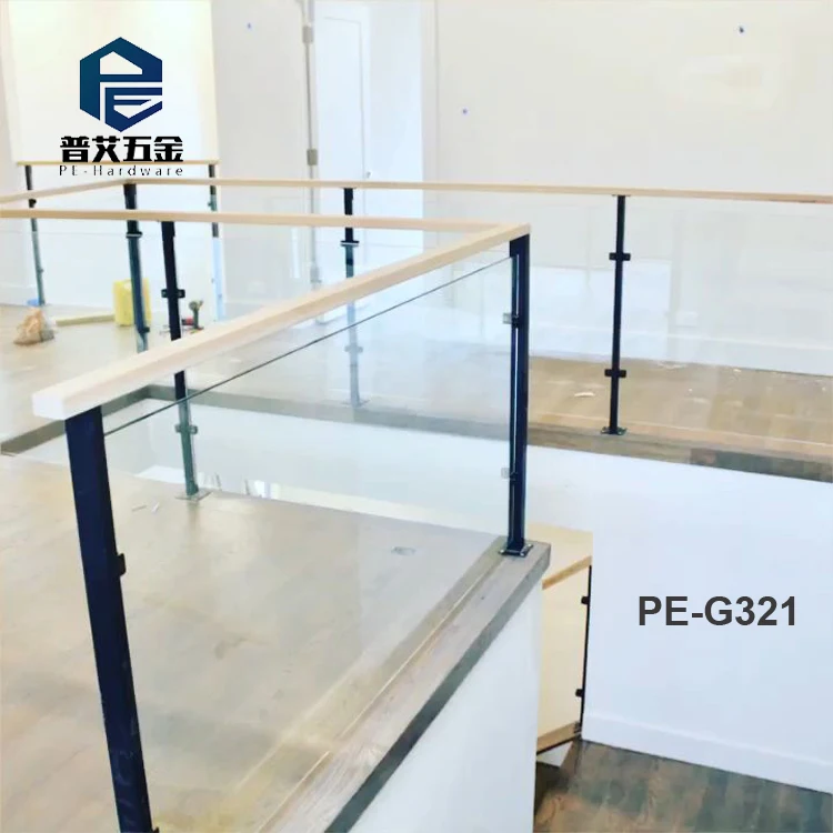 Customized balcony wood handrail decorative stainless steel balustrade deck glass railing