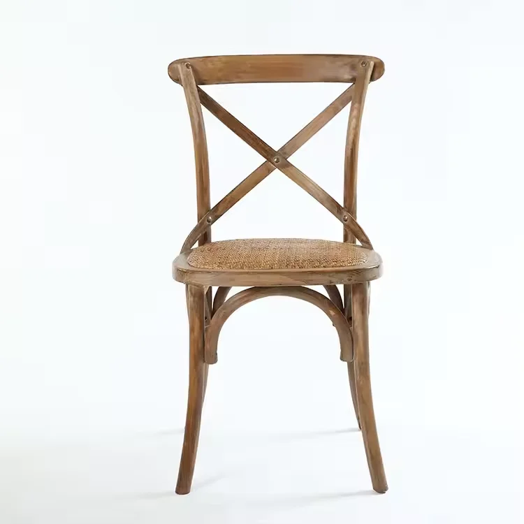 Modern Style Commercial Furniture Rattan Seat Cross Back Wood Party Chairs for Events Weddings Hotels