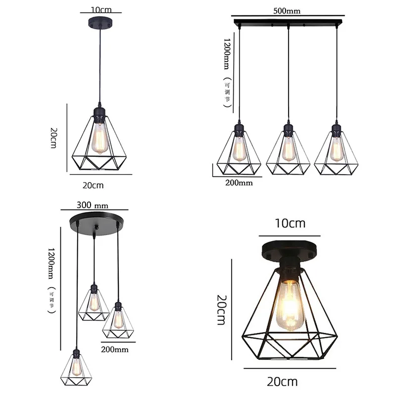 American Style Retro modern minimalist black metal chandelier 110V 220V Iron Cage E27 Pendant lights