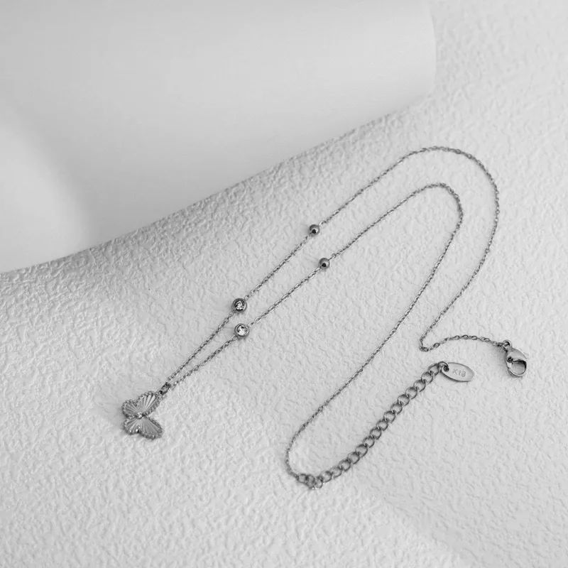 Fresh Butterfly Diamond Necklace Titanium Steel Furnace Vacuum Non-fading Small Collarbone Necklace Ins Trend Style