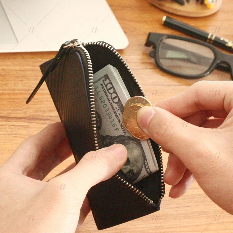 
RFID Blocking Zipper Wallet Leather Coin Purse Carbon Fiber Slim Zip Pocket 