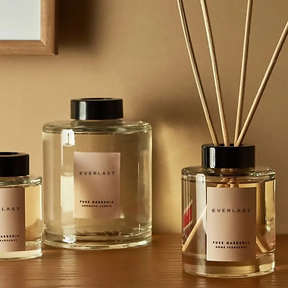 Luxury Glass Reed Diffuser Bottle 100ml 150ml 200ml 500ml round Shape Empty Clear with Custom Logo for Gift Packaging