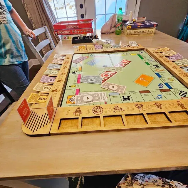 Custom Monopoly Game Organizer  laser cut engraved Monopoly Money Board Organizer wooden for gifts