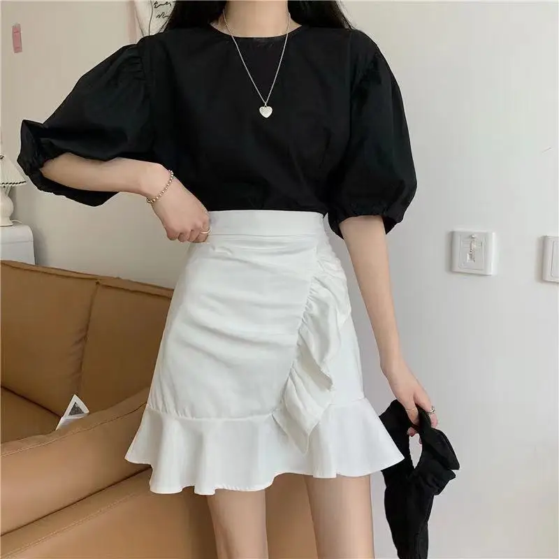 Hot Style Women Flounces Skirt Lovely High Waist A-line Short Soild Color Party Skirt