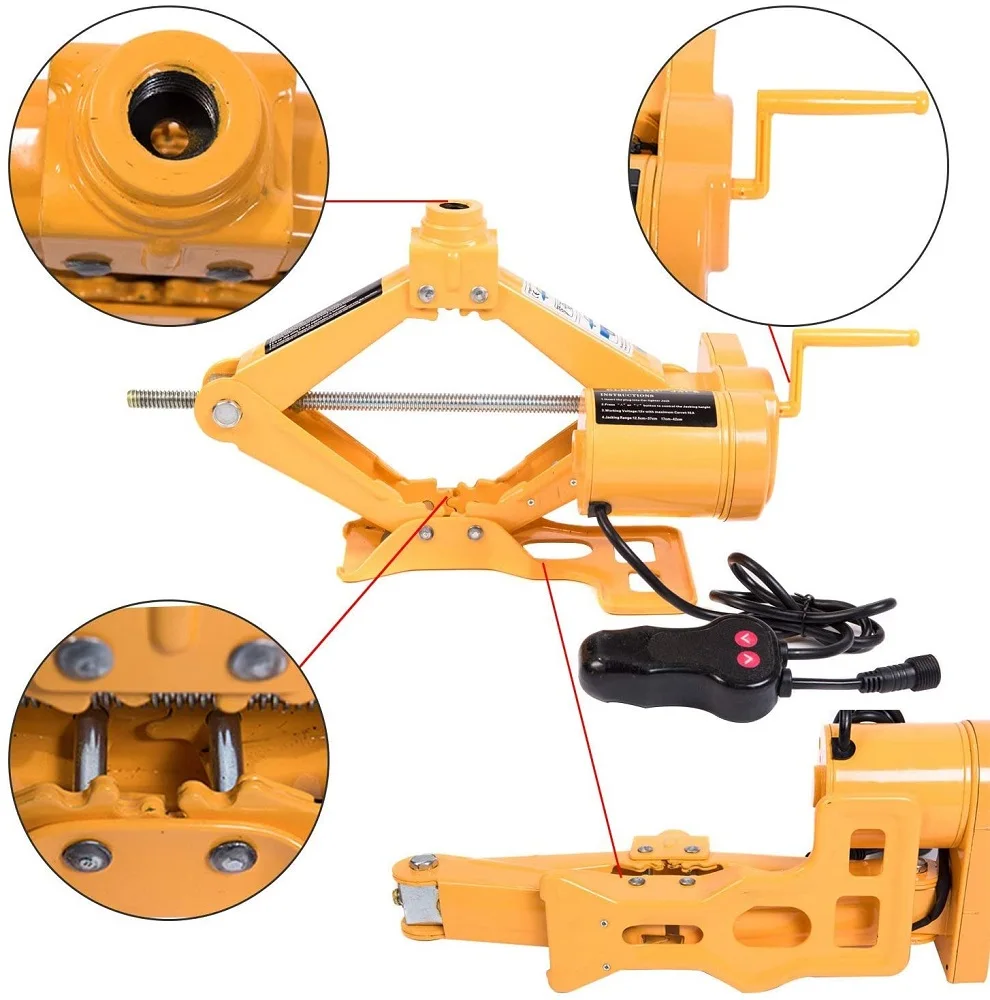 DC12V 2T/3.0T(6600 lbs) Electric Scissor Jack and Electric Impact Wrench and Inflator Pump 3-in-1 Car Repair Tool Kit