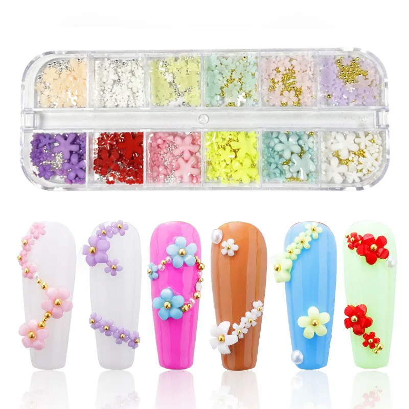 12 GrindsJapan Korea 3D Nail Art Accessories Mini White Flower Nail Parts Pearl Beads Decorations DIY Supplies Nail Charms