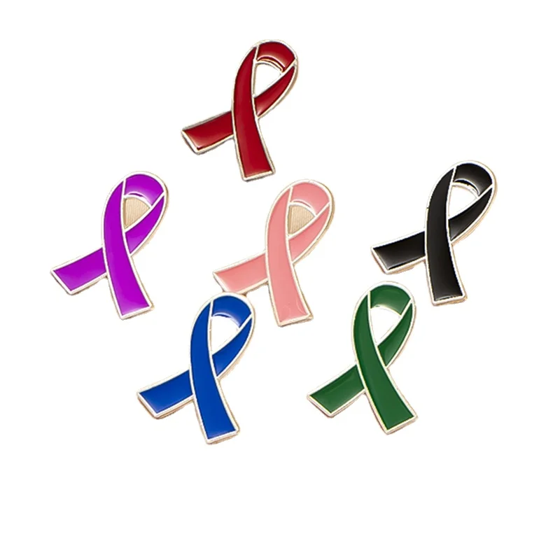 Wholesale Metal Red ribbon badge brooch raises awareness of HIV AIDS cancer red ribbon lapel pin
