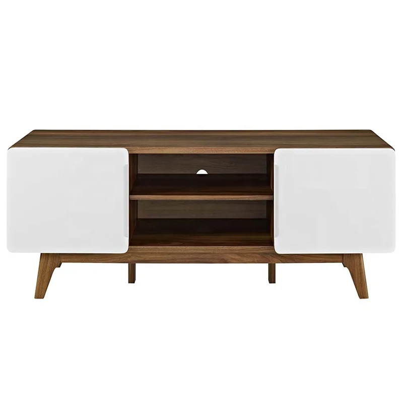 Latest modern desk and tv units furniture stand pvc cabinet unit modern tv desk with 2 open storage shelf for living room home