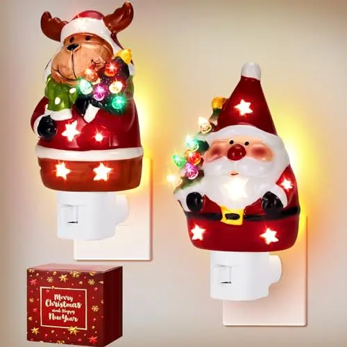 Wholesale Ceramic Santa Claus Reindeer Elk Plug Decorative Night Light for Bedroom Corridors and Stairs for Christmas Decoration