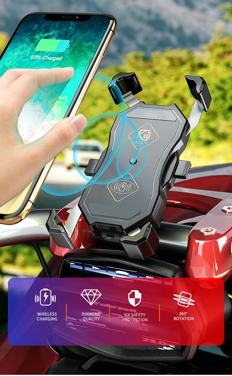360 Degree Motor Bike Motorcycle Phone Holder with Wireless Charger Motorcycle Accessories Mobile Phone Holder With Charger