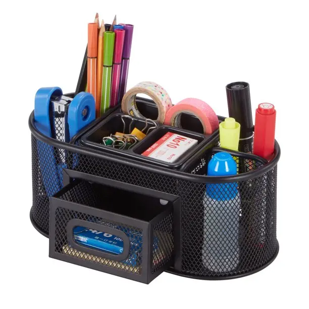 Pencil Pen Storage 8 Compartments Metal Mesh Oval office Desktop Organizer