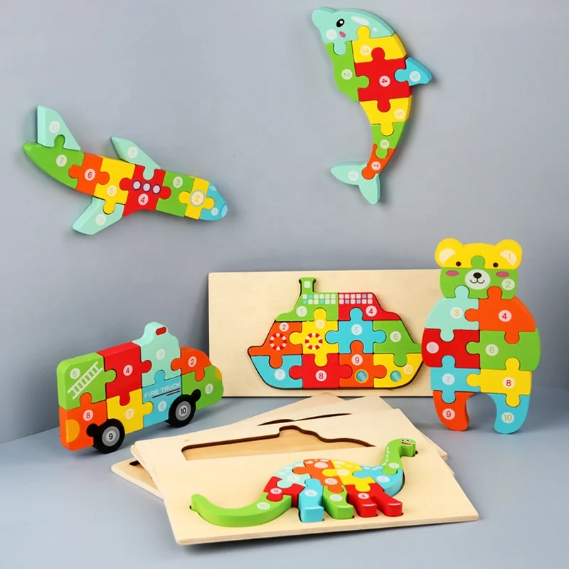 Hot Selling New Designs Wooden 3d Puzzles Montessori Game Toys Children Wood Jigsaw Puzzle Educational Toys For Kids