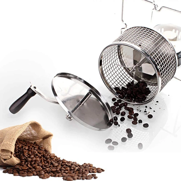 304 Stainless Steel Handhold Rotary Coffee Bean Baker Manual Coffee Bean Roasters With Gas Alcohol Stove