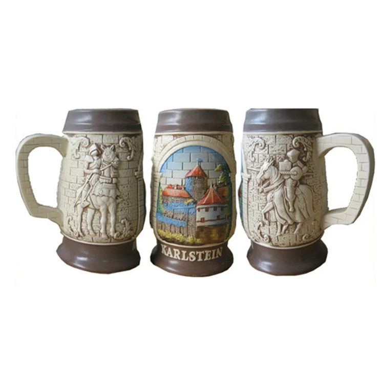 Custom High Relief Wolf Pack Retro Design German Beer Mug with Pewter Lid