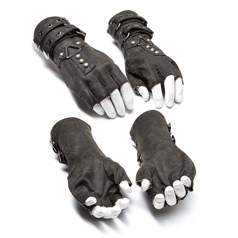 Punk Rave WS-252 designer men fashion accessory steampunk fingerless grey leather heavy metal cycling men gloves