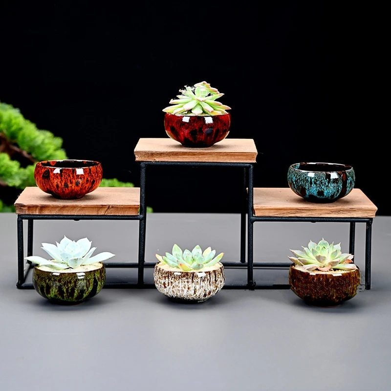 Custom Ceramic Planter Kiln-changed Mini Succulents Pots Desktop Decor Small Plant Pot Indoor Color Glaze Ceramic Flower Pot