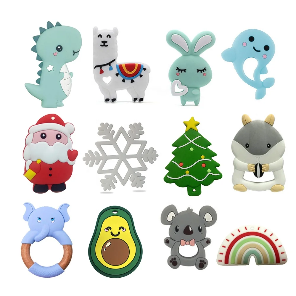 Wooden Teether Ring Pacifier Christmas Custom Sensory Crochet Baby Teether Silicone Beads Toy Wooden Silicone Baby Teethers