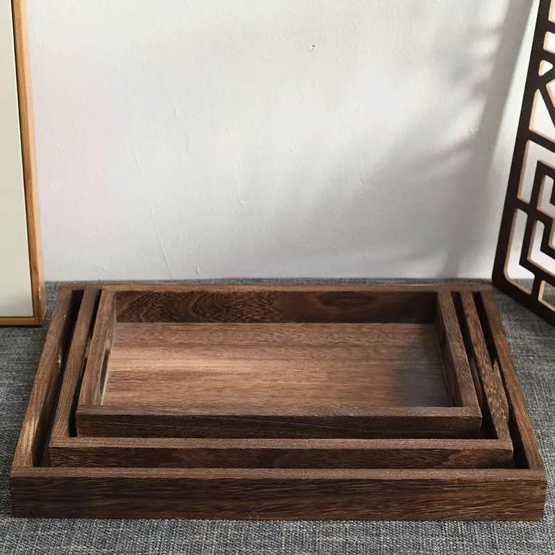 Wholesale Custom Logo Paulownia Wood Japanese Storage Tray with Handle Creative Rectangular Tray for Living Room