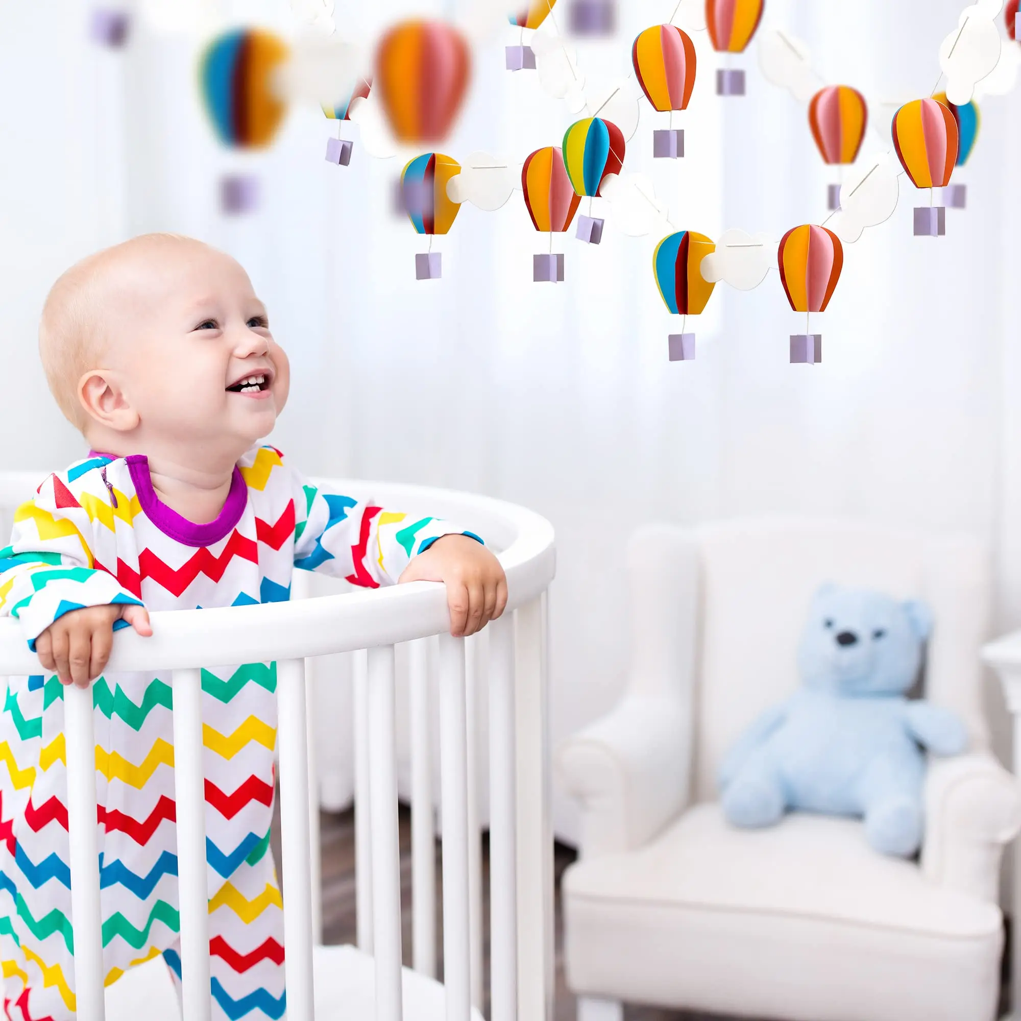 Paper Hot Air Balloon and Cloud Garland Hanging Hot Air Balloon Wall Decor Bedroom Wall Banners Decoration