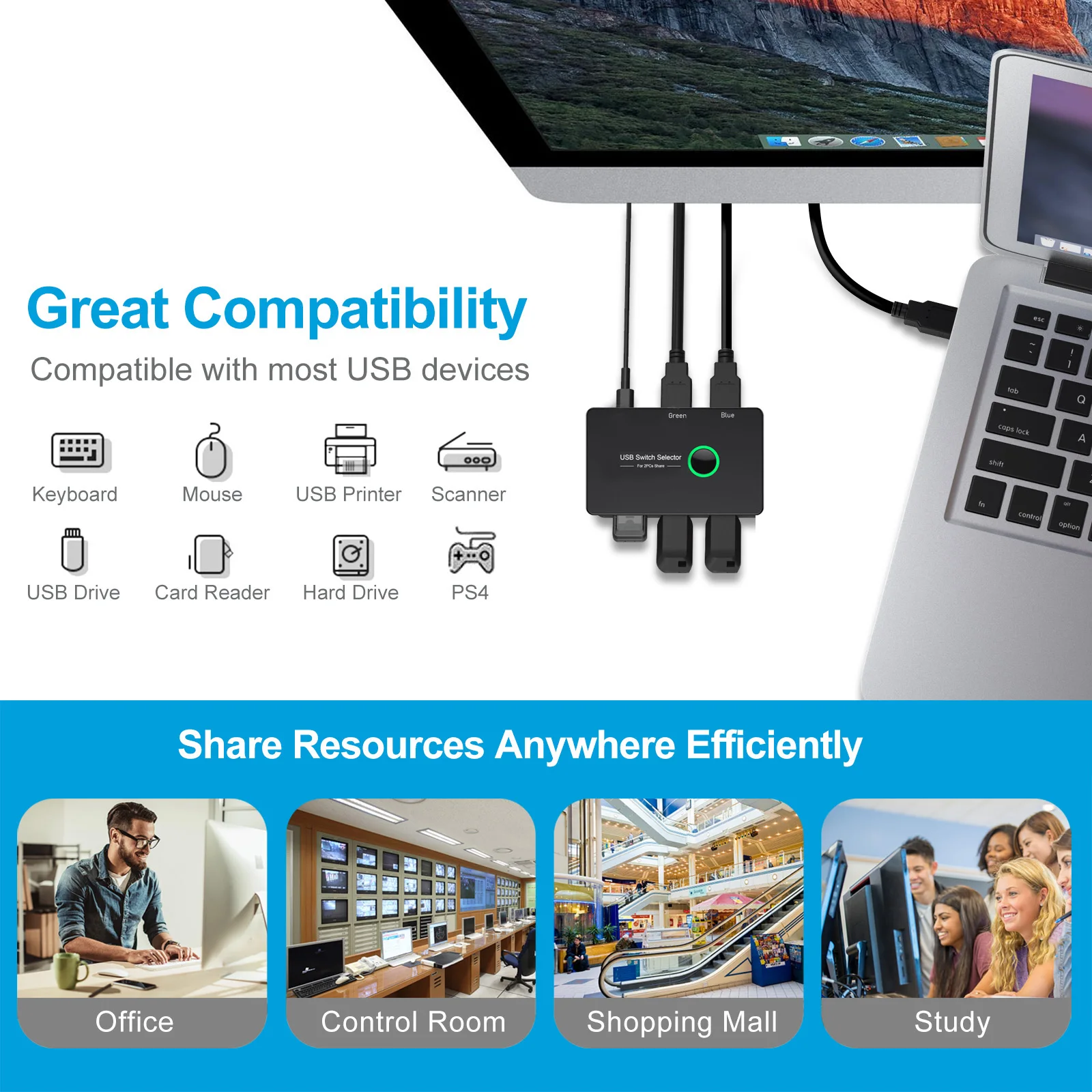 Переключатель USB 3 0 USB-переключатель 2 компьютера совместное использование 4 USB-устройств квм-переключатель для ПК принтера сканера мыши