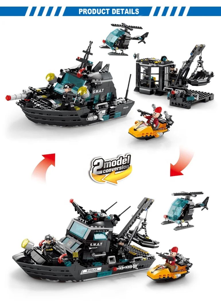 Lele Brother Police Command Center Building Blocks Swat Warship Kids Educational Block Toys