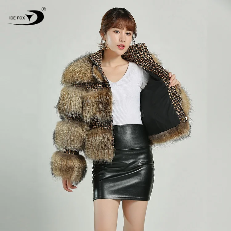 Natural Women Winter Fur Jacket Super Warm Soft Golden Furry Real Raccoon Fox Fur Coat Women