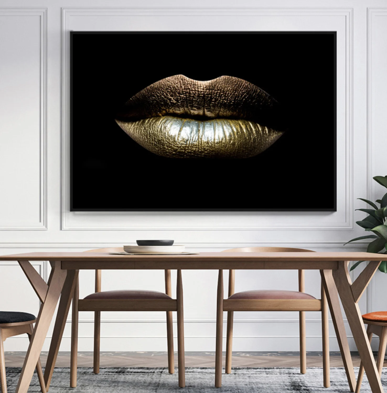 Sexy Gold Mouth Lips Painting Wall Art Picture Contemporary Canvas Photo Print for SPA Decoration