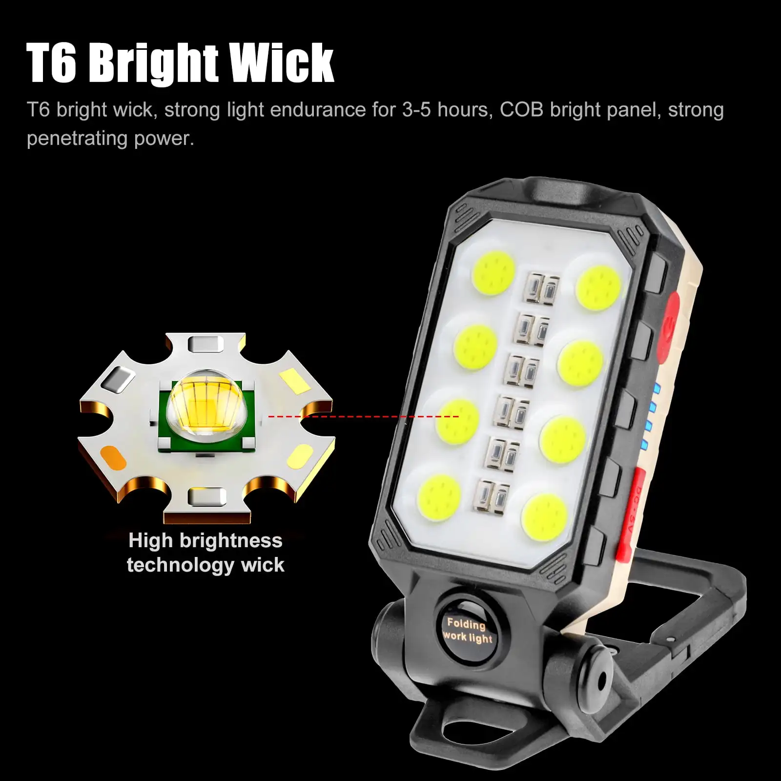 LED Work Light Super Bright Angle Adjustable Magnetic Adsorption IP66 Rechargeable COB Work Lamp with G1/4 Interface