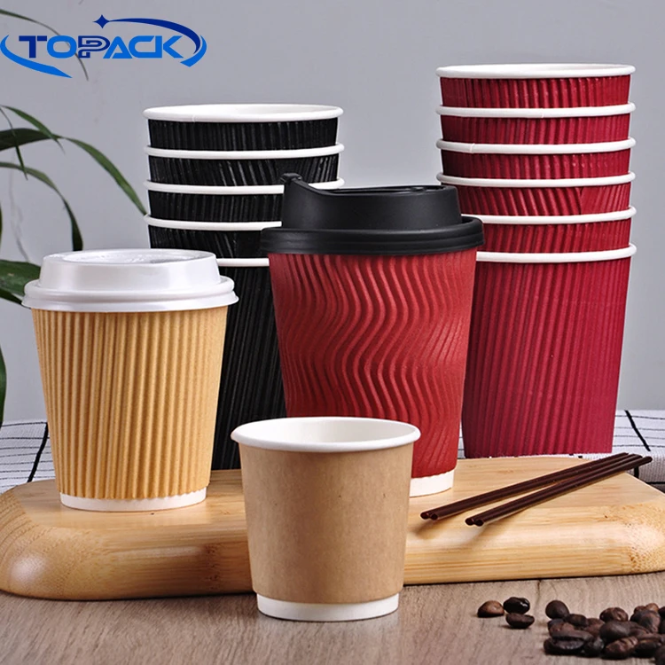 Hot Sale Individual Wrapped Pack Ripple Double Wall Thick Layer Corrugated Paper Cups With plastic Lid For Coffee Espresso