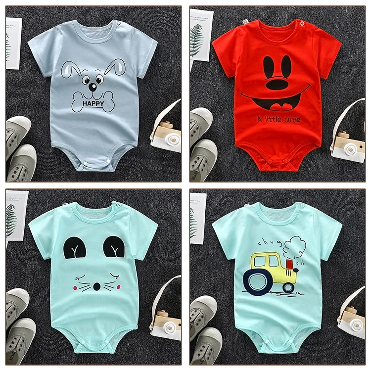
2021Baby cartoon short-sleeved triangle cotton jumpsuit romper without fluorescent agent 