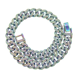 Aug jewelry 13mm Hip hop cuban chain jewelry Colorful alloy and diamond cuban chain choke