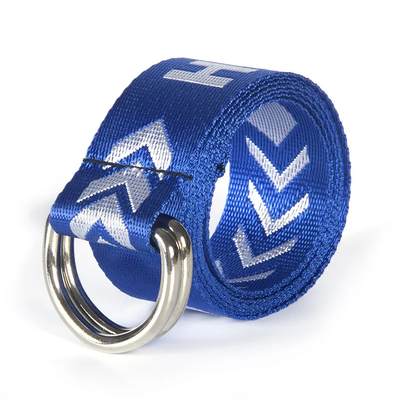 Custom Logo Double Ring Woven Polyester D Ring Buckle Belts And Nylon Fabric Canvas Belt For Men