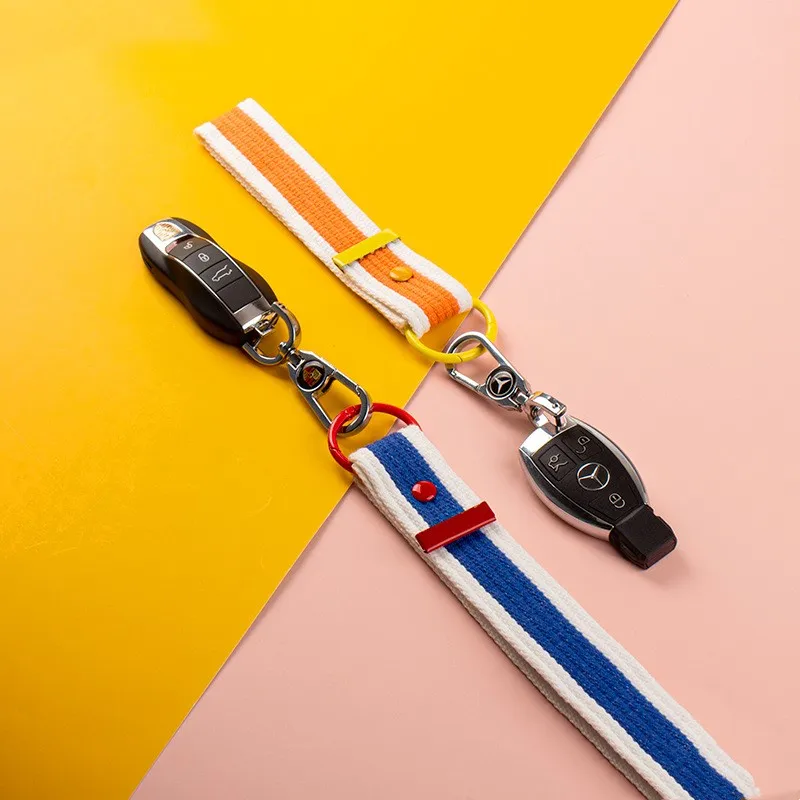 Blank colorful stripes keychain with O spring buckle DIY Korea Keychain Stripe plain luggage tag for suitcase
