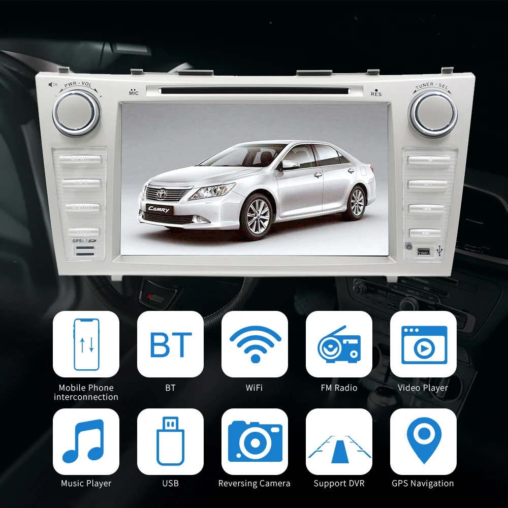 2 din 8 inch Android 8.1 Car DVD Player with  GPS BT WIFI Mirror Link HD 1024*600 for Camry 2007 2008 2009 2010 2011