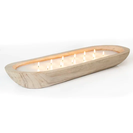 Light Natural Color Large Long Hand Carved Wooden Dough Bowl Paulownia Wood Round Candle