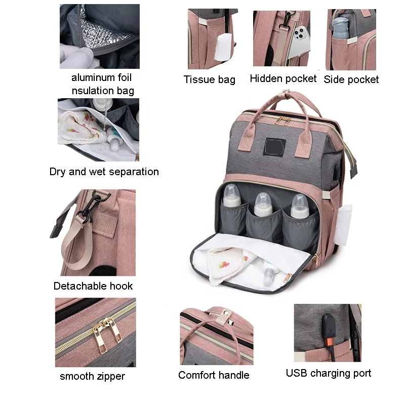 Sympathybag Customized Factory Mummy Backpack Diaper Bag Multifunction Mosquito Net with Changing Station for Babies