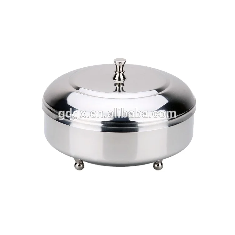 
Stainless steel hotel sugar can with lid, spice bowl, metal sugar bowl with 3 feet 
